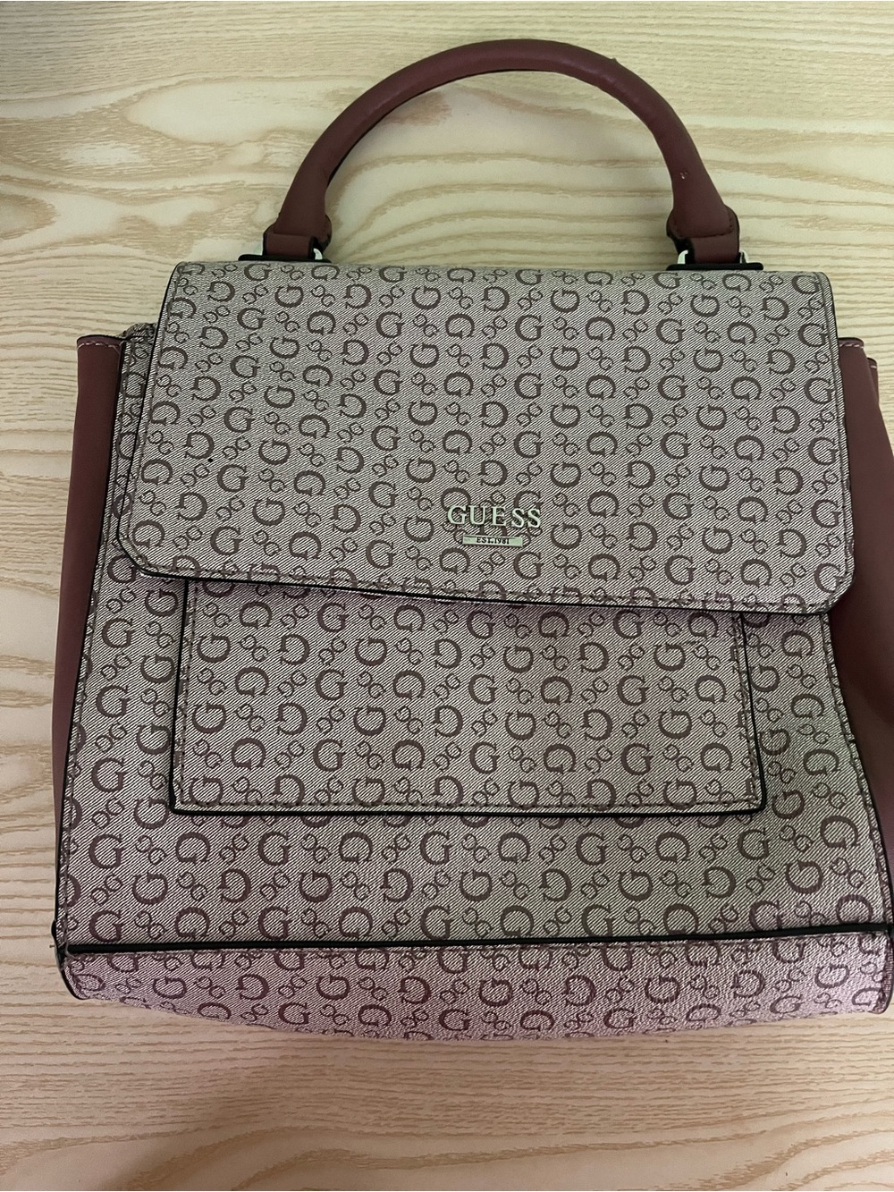 Guess Dusty Rose/Purple hue Monogram Satchel with Top Handle